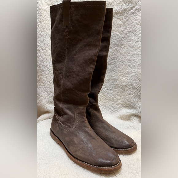 FRYE Celia X Stitch Leather Pull On Riding Boots 19” Size 10B Taupe/Gray 76340 - Picture 2 of 9
